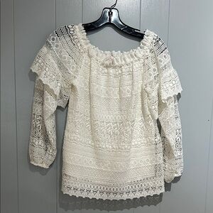 Parker Crochet Off the Shoulder Top. Off White. Size Small.